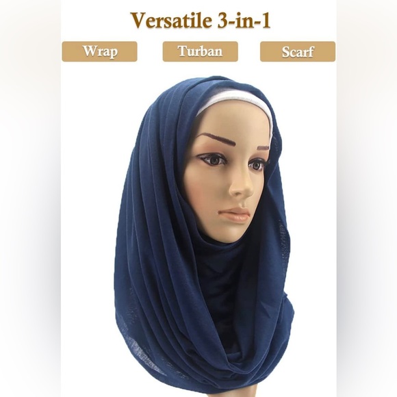 Royal Blue Stretch Turban African Head Wraps Scarf Soft Hijab for Locs Braids - Picture 5 of 6